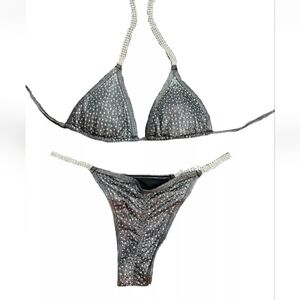 Gray Silver rhinestone NPC competition bikini small